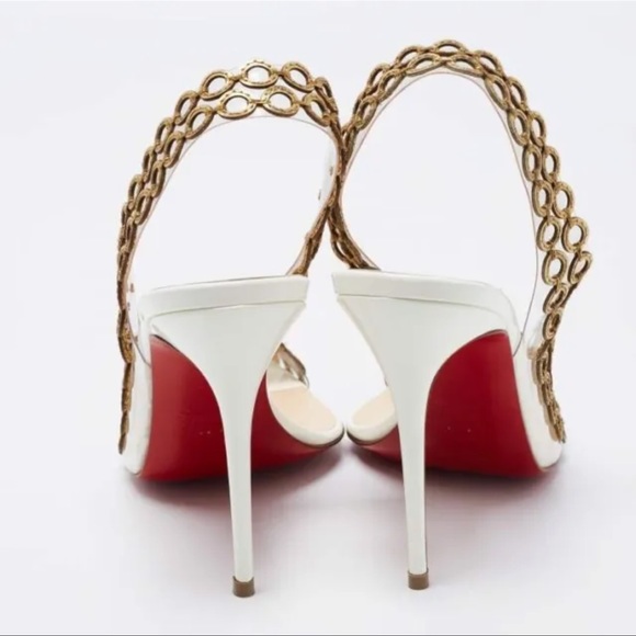 Christian Louboutin WhiteGold CircleP MALAIKA 100 PATENT Slingback Pumps EU 39 - Picture 4 of 9